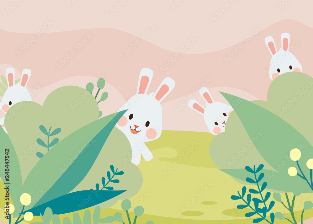 Obraz premium rabbit hind and seek in the garden