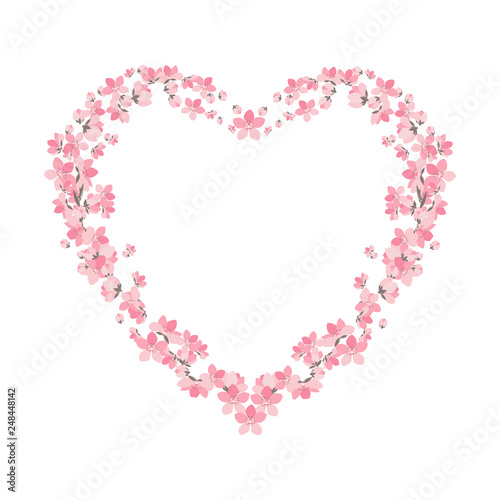 Vector illustration of a flower shaped heart. Flower decoration of sakura