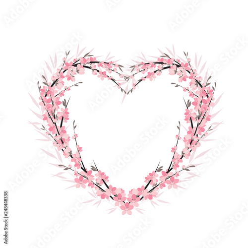 Vector illustration of a flower shaped heart. Flower decoration of sakura