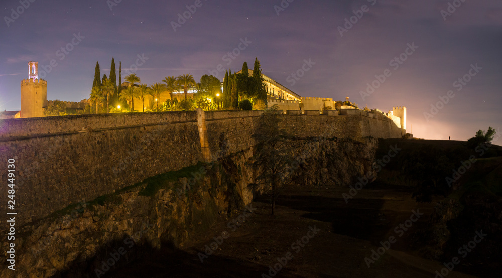 Badajoz Arabic citadel at night, Spain