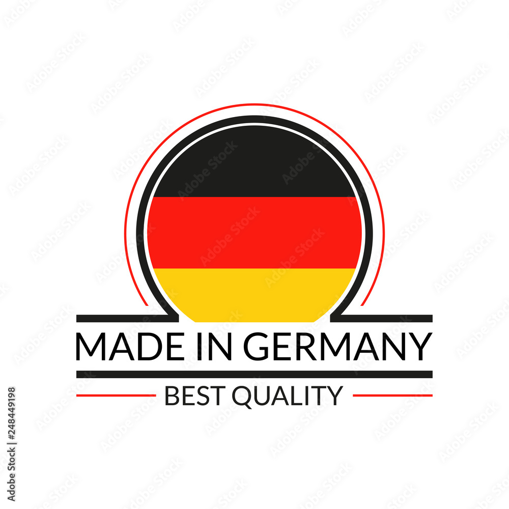 Made in Germany logo or badge with German circle flag. Best Quality icon. Vector illustration. Made in Germany logo or badge with German circle flag. Best Quality icon. Vector illustration.