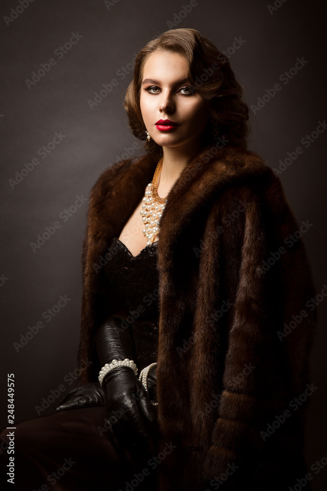 Luxury Woman in Fur Coat, Fashion Model Beauty Portrait, Old Fashioned Well  Dressed Lady Stock Photo | Adobe Stock