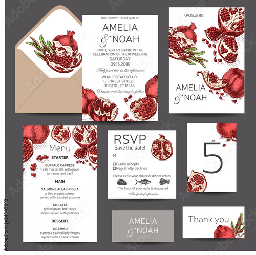 Vector iilustration Banner for Eco store. Colorful pomegranate card.