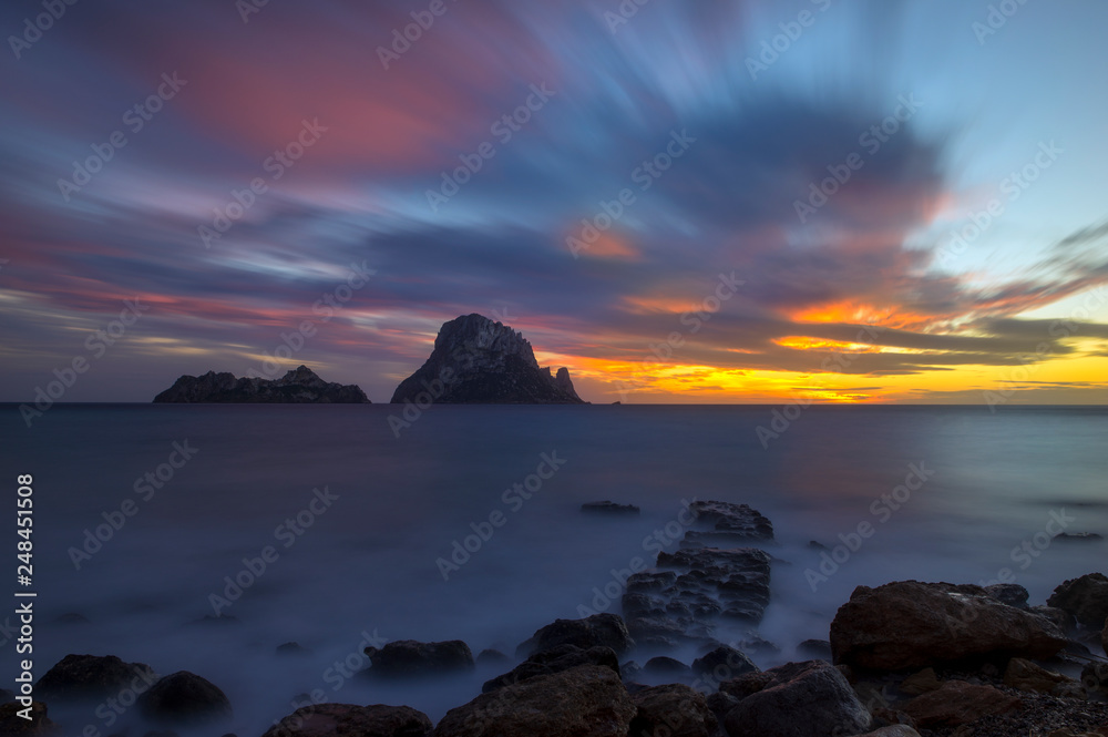 Es vedra in ibiza in long exposure at sunset
