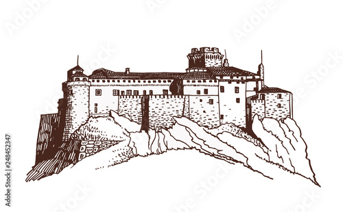 Graphical vintage castle bard isolated,Italian castle