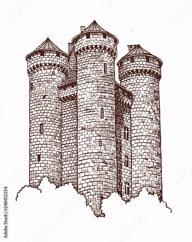 Graphical vintage Castle of Anjony ,vector hand-painted  illustration ,sightseeing,France photo