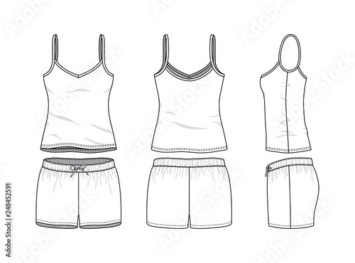Fotografie, Obraz Blank clothing templates of women camisole and sports short set in front, side, back views