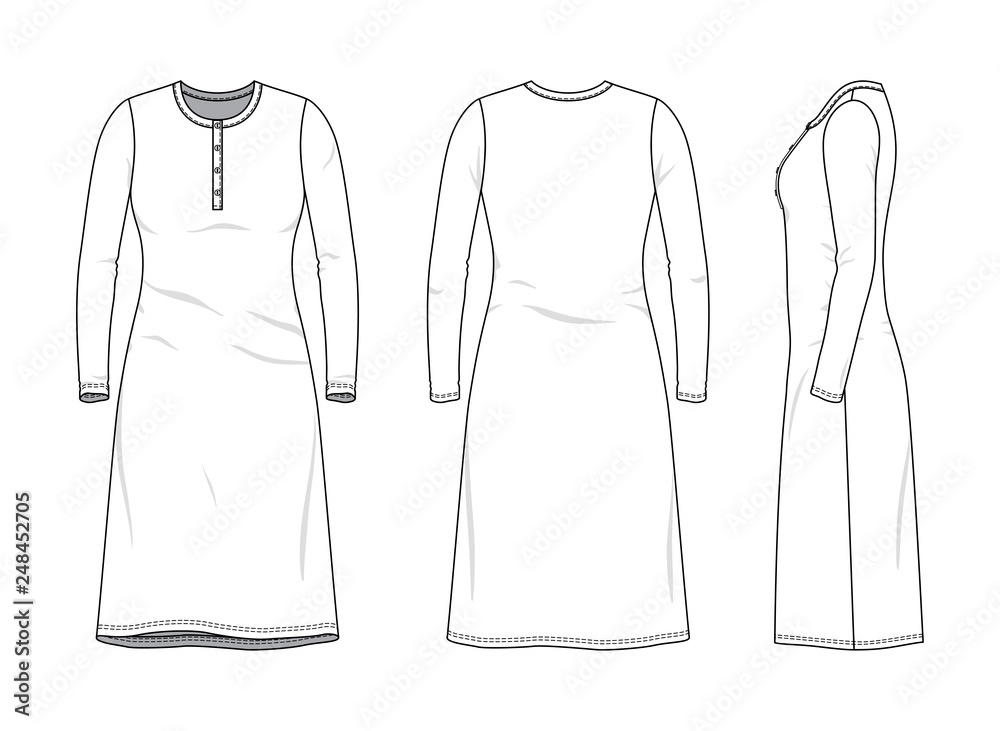 Blank clothing templates of women long sleeve button dress in front