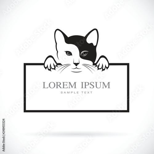 Vector of black cat head with frame space for your text. Pet. Animals. Easy editable layered vector illustration.