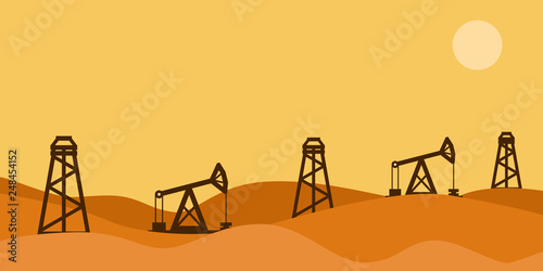 Oil production in desert. Vector illustration.
