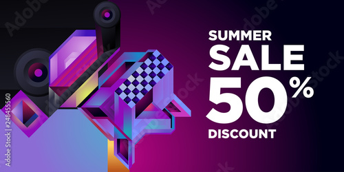 Summer Sale 50  Discount Banner with Colorful Abstract Geometric Background Pattern