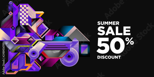 Summer Sale 50% Discount Banner with Colorful Abstract Geometric Background Pattern
