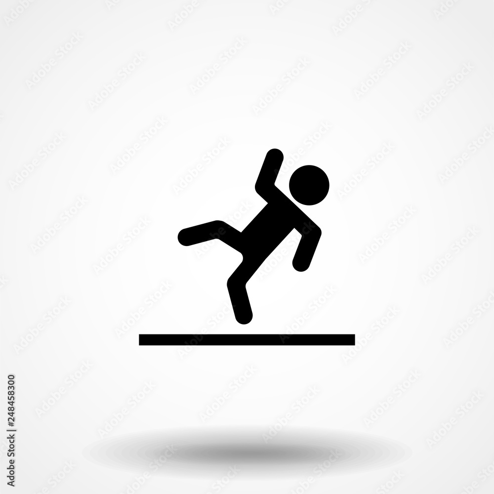Slippery floor road vector icon on white background. Fall falling danger accident eps vector sign. Slippery floor road vector icon on white background. Fall falling danger accident eps vector sign.