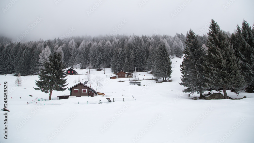 Abandoned village of Gumegna in winter, alps, Switzerland, Europe
