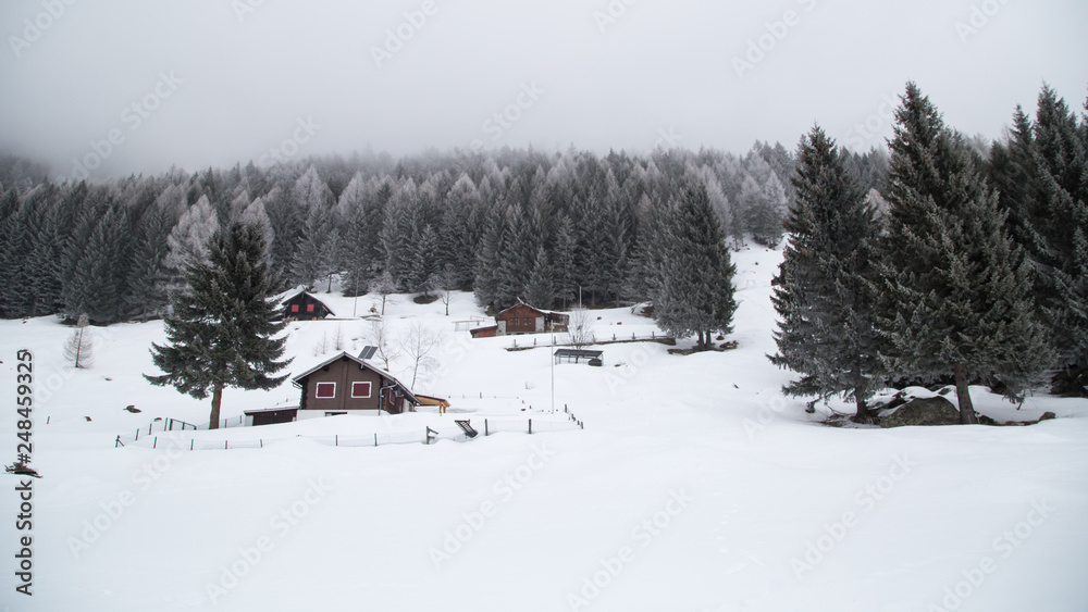 Abandoned village of Gumegna in winter, alps, Switzerland, Europe Abandoned village of Gumegna in winter, alps, Switzerland, Europe