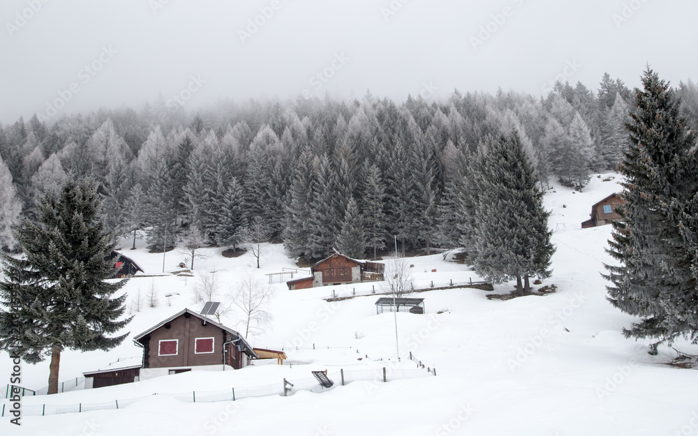 Abandoned village in winter, Gumegna, alps, Switzerland