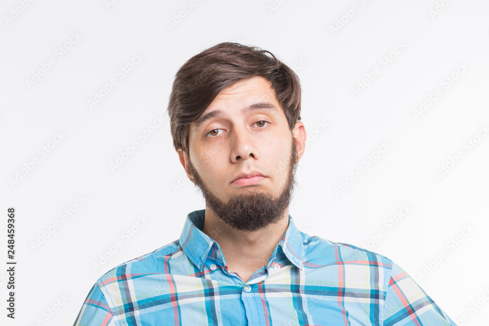 Process, problem, people concept - young man thinking about problem