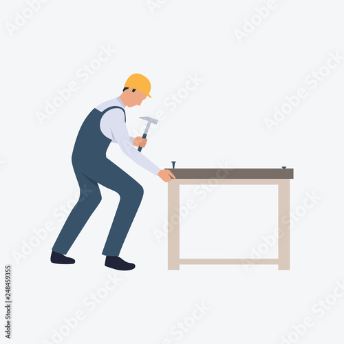 Carpenter driving nails flat icon