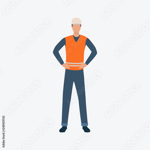 Worker in orange waistcoat flat icon