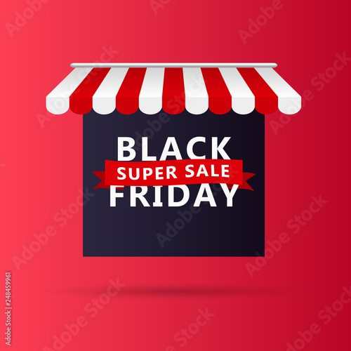 Black friday banner sale design template, with striped red and white sunshade. Vector illustration.