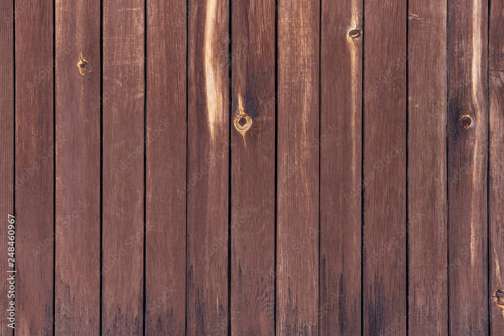 Naklejka premium Texture Of Narrow Brown Boards. Old Weathered Shabby Brown Wooden Background.