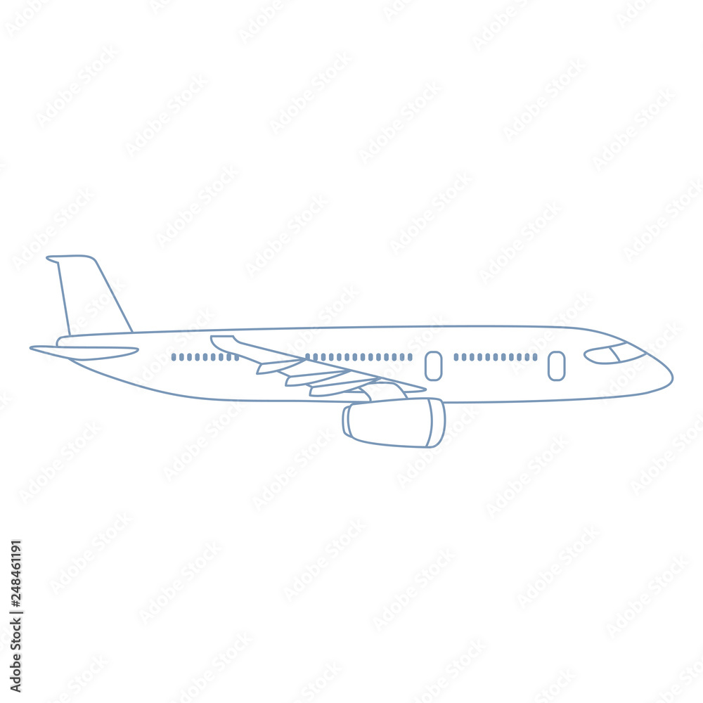 Vector Outline Plane Illustration. Side View Airplane Vector Outline Plane Illustration. Side View Airplane
