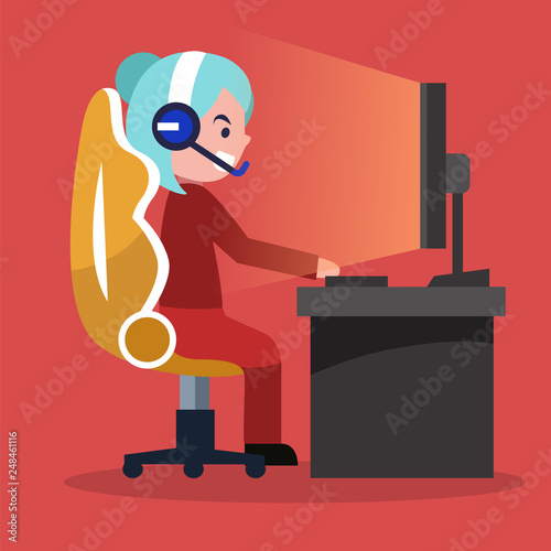 E-sport girl gamer live streaming online video game. Online streaming. Vector illustration