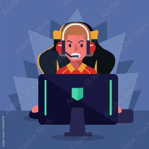 A man playing online games stock vector. Illustration of cyber - 275102557
