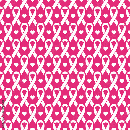 World breast cancer seamless pattern on pink background. Ribbon endless background
