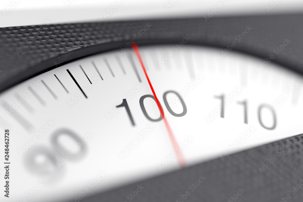 Mechanical bathroom dial weight scale close up Mechanical bathroom dial weight scale close up