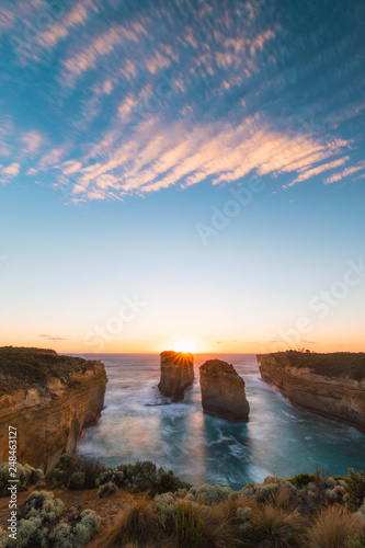 Sunset view at Island Arch with clear sky. Great Ocean Road, VIC, Australia.