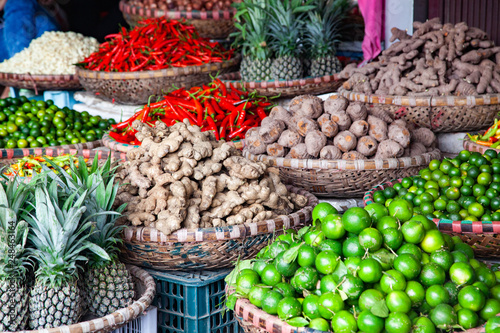 tropical spices and fruits sold at a local market in Hanoi  Vietnam 