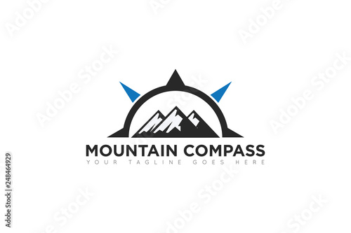 mountain compass logo and icon vector illustration design template