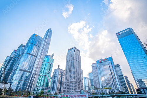 Shenzhen Futian High Speed Rail Station and City Building Skyline