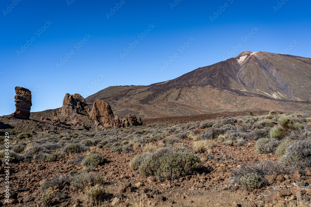 Roques de García in front of teide mountain on tenerife