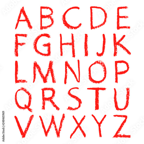 Hand-drawn red lipstick alphabet. Calligraphy font. Modern brushpen lettering. Grunge style alphabet.