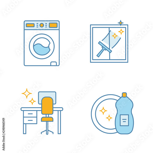 Cleaning service color icons set