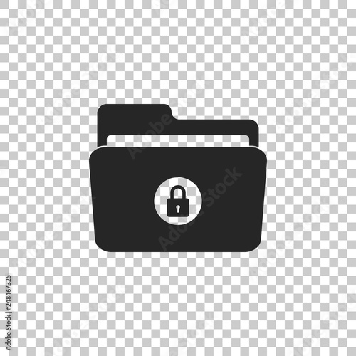 Locked folder icon isolated on transparent background. Flat design. Vector Illustration