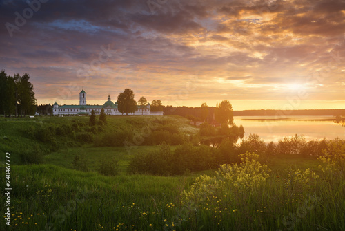 Alexander-Svirsky monastery at sunset. Staraya Sloboda, Russian North, Russia.