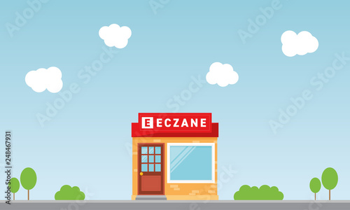 Facade of pharmacy in the urban space