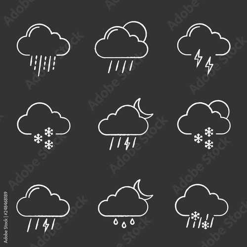 Weather forecast chalk icons set