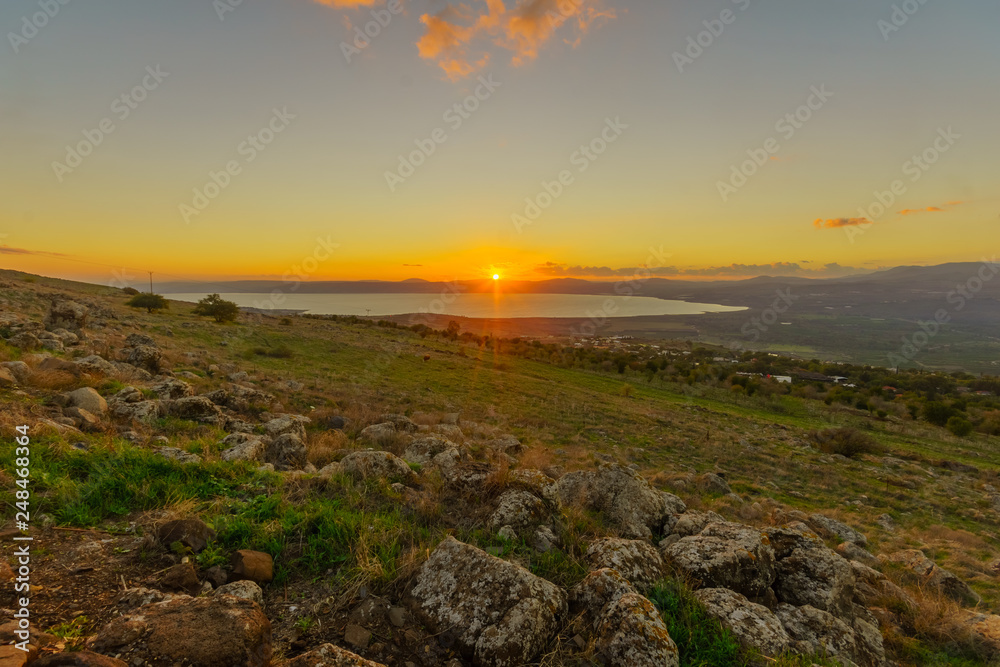 Sunset view from the north of the Sea of Galilee