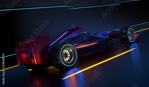 Fototapeta Naklejka Na Ścianę i Meble -  Race Car speeding along a futuristic tunnel