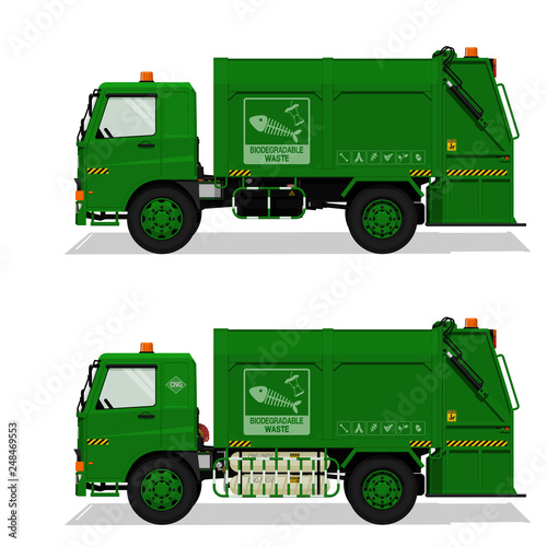 Isolated biodegradable garbage truck on transparent background