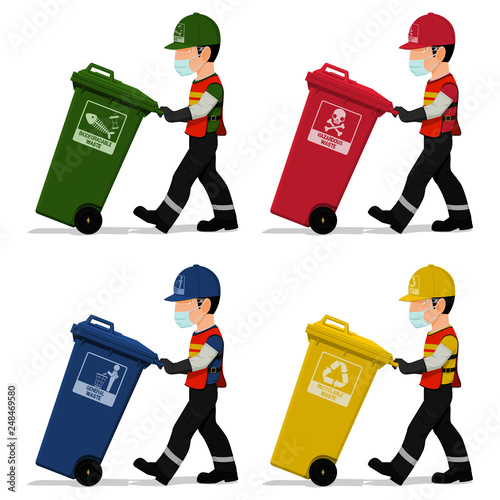 Set of garbage keeper via the garbage type on transparent background