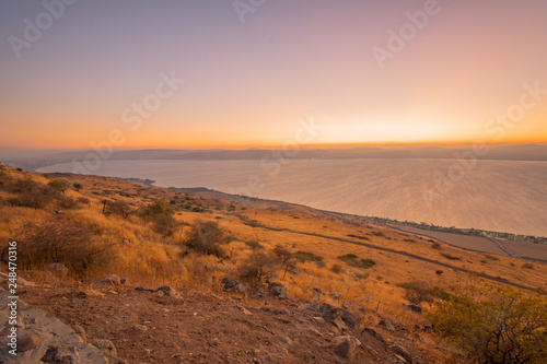 Sea of Galilee (the Kinneret lake), at sunset
