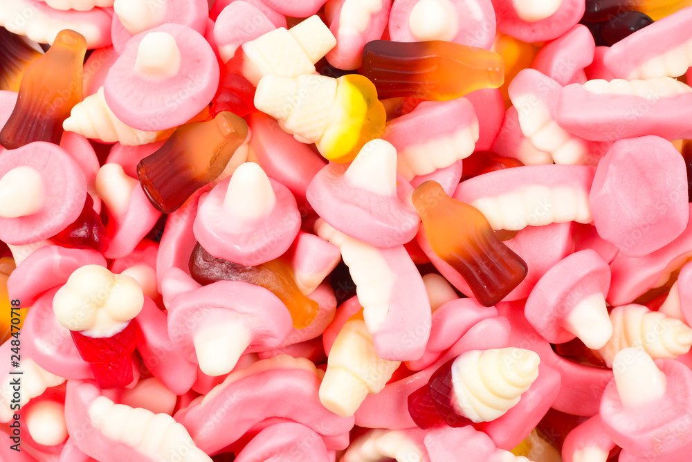 Fototapeta premium Assorted gummy candies. Top view. Jelly sweets.