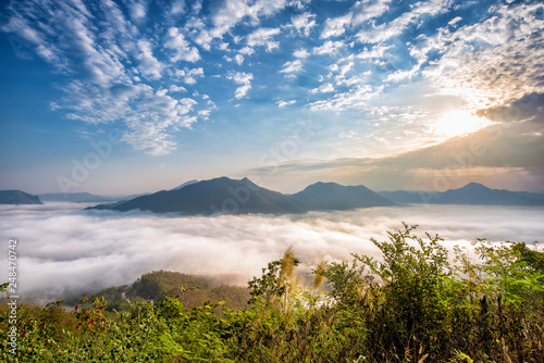 sea of fog over Phu Thok Mountain at Chiang Khan, Loei Province in Thailand