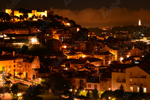 Panorama Lizbony nocą, Portugalia