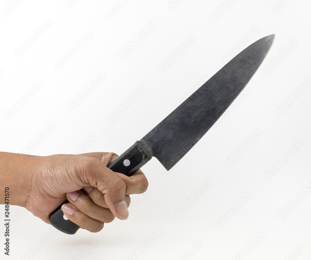 Pointed handle .Fixed Blade Tactical Combat Hunting Survival Sawback Bowie Knife Isolated On White Background Pointed handle .Fixed Blade Tactical Combat Hunting Survival Sawback Bowie Knife Isolated On White Background